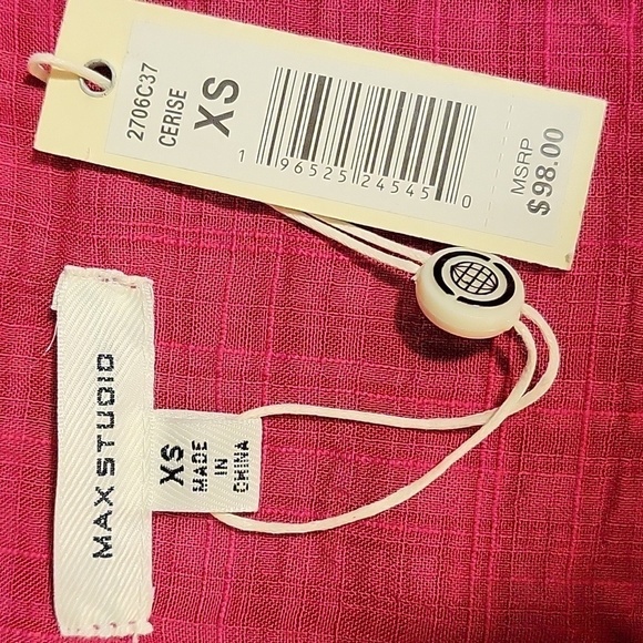 Max Studio Pink Textured Boho Crochet Trim Empire Waist Top - Size XS - Picture 7 of 9